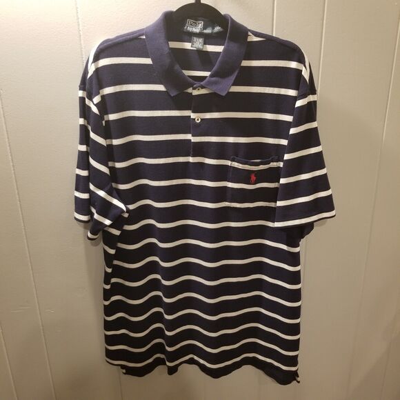 Polo Ralph Lauren Mens Blue/White‎ Striped Polo Shirt Size XXL - Picture 1 of 8